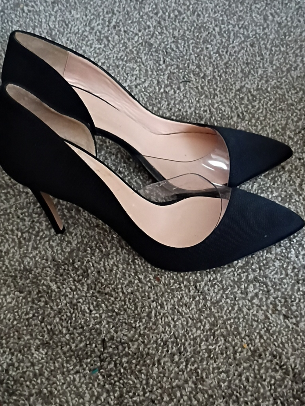 Club Monaco Black Pointed-Toe Pumps with Clear Side Panels